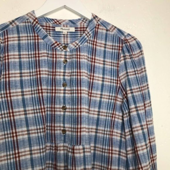 Madewell Leysfield Popover Shirt in Plaid Blue Top - Picture 6 of 6